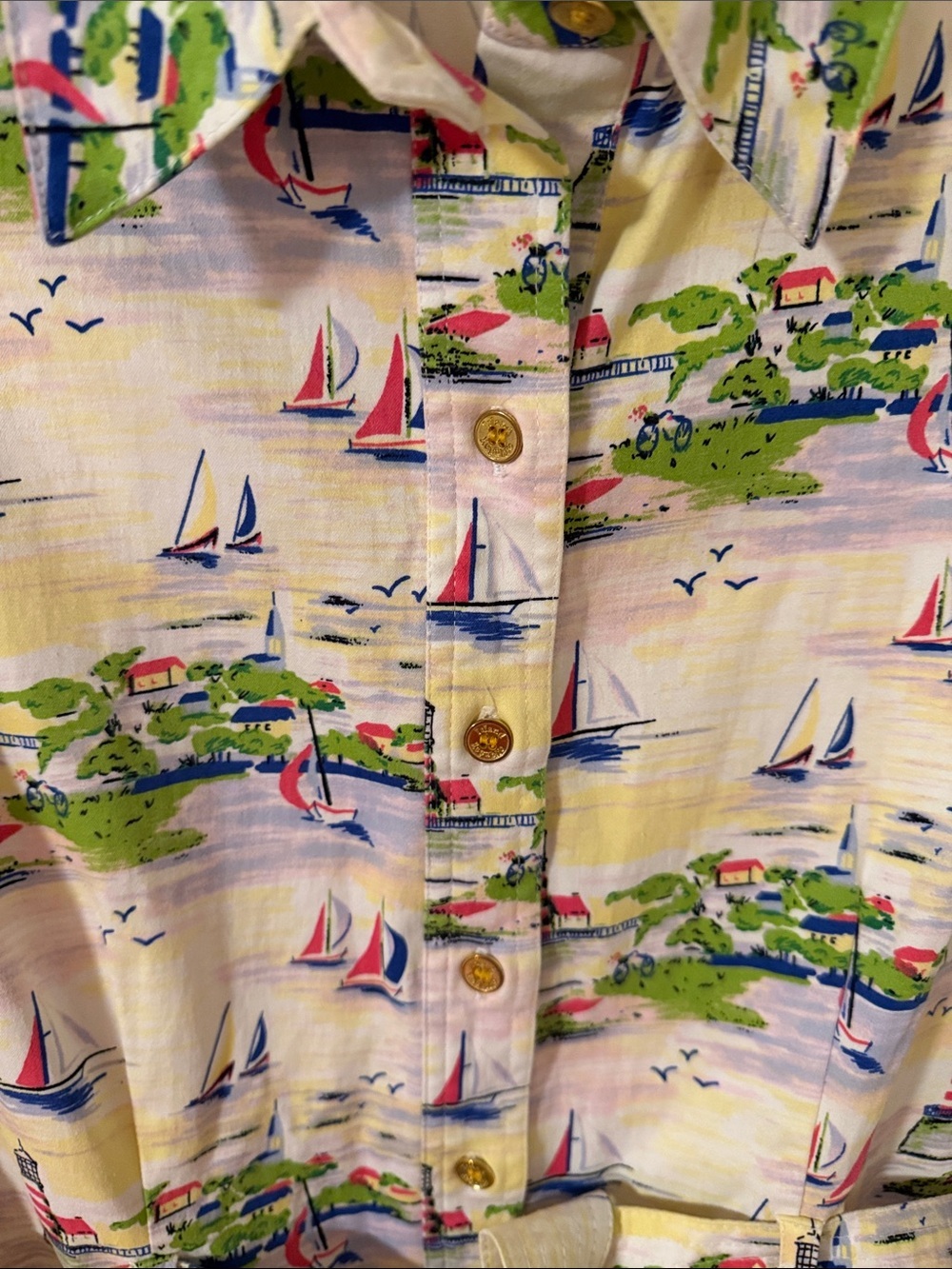 Island Republic Nautical Lighthouse & Sailboat Sleeveless Belted Shirt Dress 4 - Picture 3 of 7
